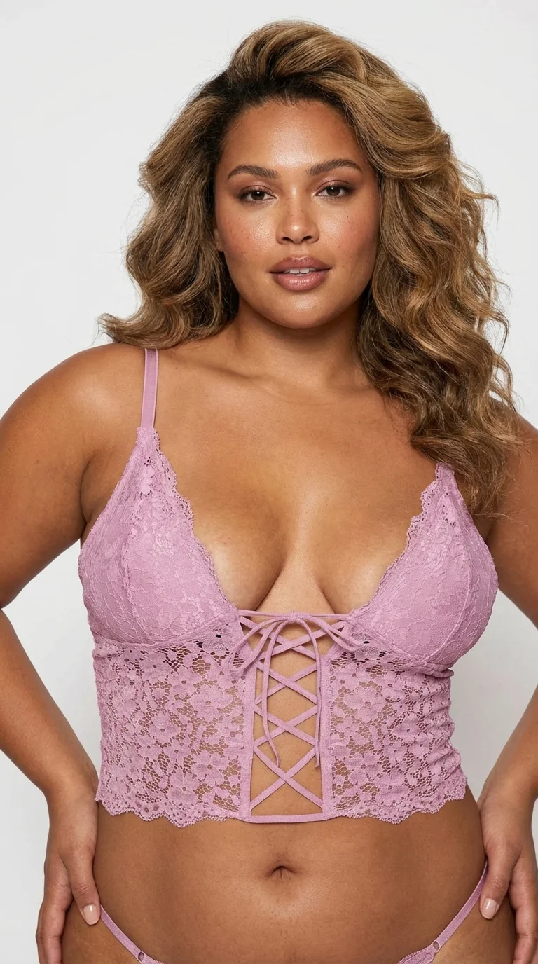 LunaIntim Terra Cotta Korse Görünümlü Büstiyer Önden Bağcıklı ve Dantelli Boş Kap Sütyen - Arka Görünüm